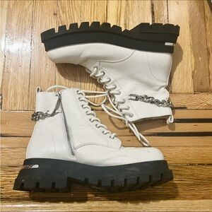 ALDO White Leather Combat Boots